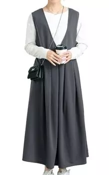 Платье большого размера, юбка-джемпер, расклешенная, 2-сторонняя, зимняя, осень-зима, весна-лето, серая [золотая, Япония], женская, fem-546 LL-3L серый