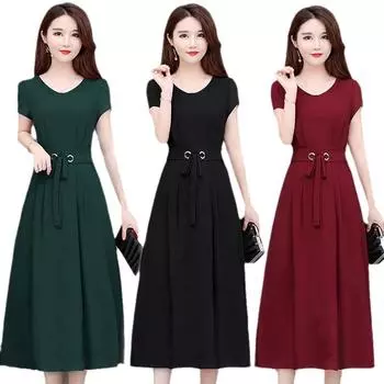 Платье большого размера, женская летняя юбка, облегающая юбка трапециевидной формы средней длины с короткими рукавами L зелёный