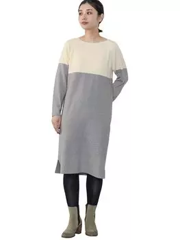 Платье цельнокроеное двухцветное, полностью вязаное спицами, ОДИН РАЗМЕР [Beams Heart] для женщин OFF_WHITE