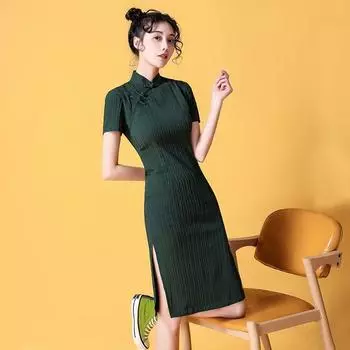 Платье Cheongsam Летнее улучшенное женское платье в стиле ретро