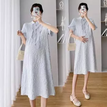 Платье Cheongsam с жемчужной пряжкой для беременных, новое платье для беременных в китайском стиле M
