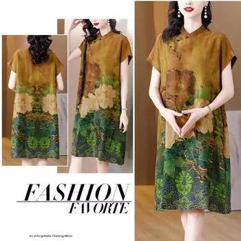 Платье Cheongsam в китайском стиле, новое винтажное платье средней длины с художественным принтом, платье M