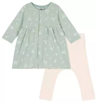 Платье Chubik с длинными рукавами A0BVV светлого цвета на 6 месяцев 67 см [Petit Bateau] Зеленый/Мульти