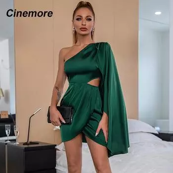 Платье Cinemore, летнее атласное женское платье с драпировкой на одно плечо и вырезом сбоку, женские платья 2022, женское вечернее платье MM2763-HT S светло-розовый