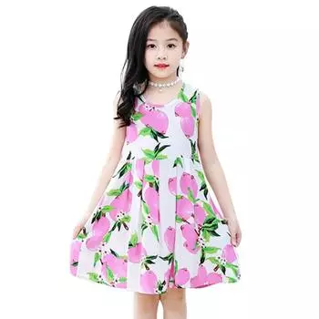 Платье длиной до колена без рукавов для девочек от 3 до 12 лет, летний сарафан с круглым вырезом 100