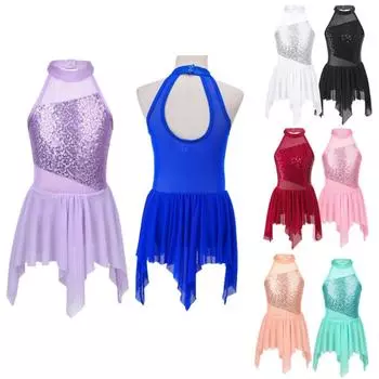 Платье для балета и танцев для девочек, трико с вырезом на спине и блестками, костюмы для лирического танца, современный гимнастический купальник 5-6 Years белый