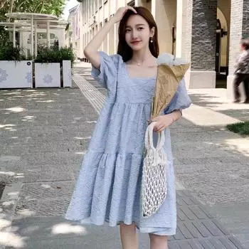 Платье для беременных класса люкс с короткими рукавами и средней длиной - мода на лето/весну L (suggested for 52-62 kg)