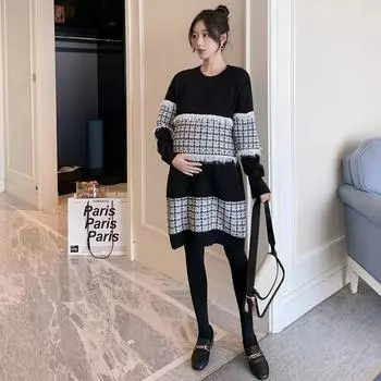 Платье для беременных, платье большого размера, шерстяное платье для беременных M чёрный