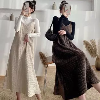 Платье для беременных женщин, платье больших размеров, длинное платье для беременных, комплект из двух предметов M