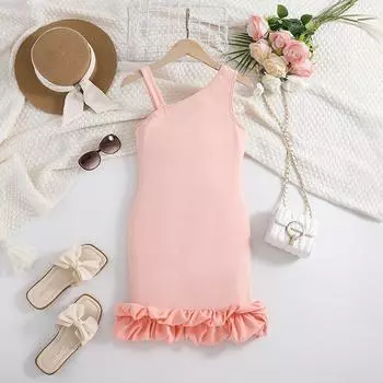 Платье для девочек 6-12 лет, новые летние детские платья принцессы с бретелькой на шее, детские персонализированные платья 130cm розовый