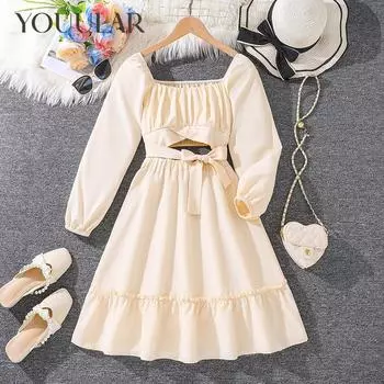 Платье для девочек 6-12 лет, осенняя детская одежда, новые белые платья принцессы с длинными рукавами, 2 шт.