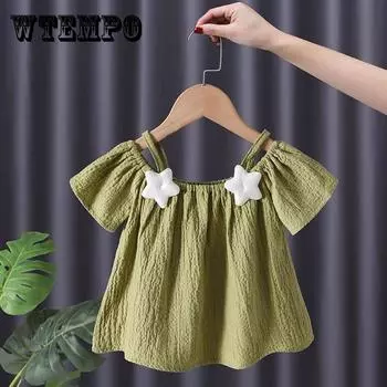 Платье для девочек без бретелек, детская шифоновая футболка с короткими рукавами, рубашка в западном стиле для малышей и детей 80 розовый