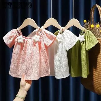 Платье для девочек без бретелек, детская шифоновая футболка с короткими рукавами, рубашка в западном стиле для малышей и детей 130 белый
