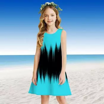 Платье для девочек без рукавов с 3D-синим зубчатым принтом, летнее, повседневное, милое ... детское, платье-трапеция, платье-майка 110 синий