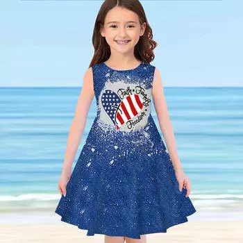 Платье для девочек без рукавов с объемным принтом в виде сердца из синей ткани, летнее, повседневное, милое ... детское платье А-силуэта, платье-майка 110 синий