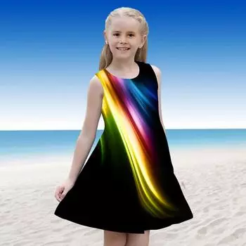 Платье для девочек Без рукавов с 3D длинным хвостом и принтом Лето Повседневные Милые Повседневные милые детские платья трапециевидной формы Платье-майка 110 чёрный
