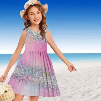 Платье для девочек без рукавов с 3D-розовым фоновым принтом Лето Повседневное Милое повседневное милое детское платье трапециевидной формы Платье-майка 120 красный