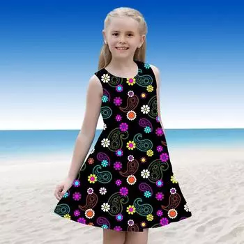 Платье для девочек без рукавов с 3D-принтом ужасов и червей Лето Повседневные Милые Повседневные милые детские платья трапециевидной формы Платье-майка 110 чёрный