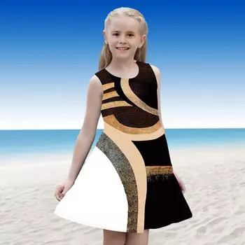 Платье для девочек Без рукавов с 3D-принтом Лето Повседневные Милые Повседневные милые дети Платье трапециевидной формы Платье-майка 120 оранжевый