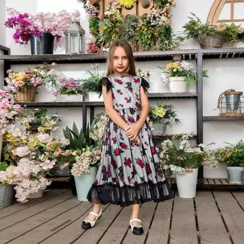 Платье для девочек без рукавов с сетчатой вставкой и принтом, модное мусульманское платье 6 белый