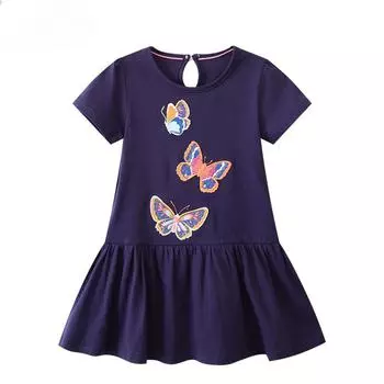 Платье для девочек, детская одежда, новое летнее детское платье, хлопковая детская одежда с короткими рукавами, платье 90cm