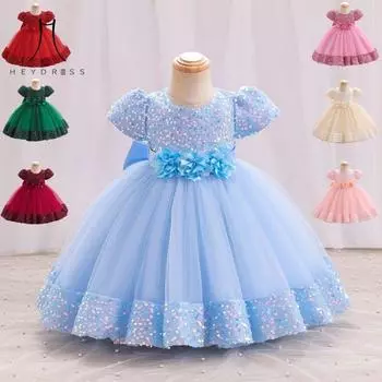 Платье для девочек, детское платье принцессы, новое детское платье с короткими рукавами и пайетками 80 темно-красного