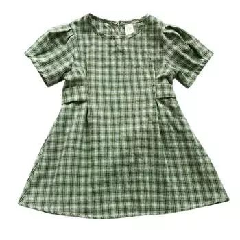 Платье для девочек Детское платье Свежее зеленое клетчатое платье с короткими рукавами из хлопка 100 зелёный