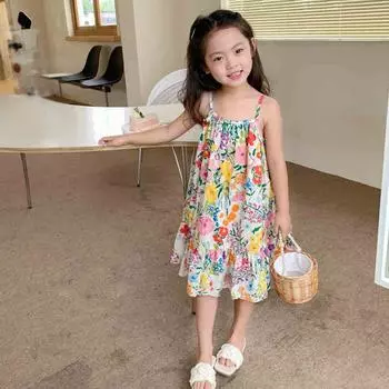 Платье для девочек Детское платье-комбинация с цветочным принтом Летний детский сарафан Пляжное платье для отпуска Детское платье принцессы 15