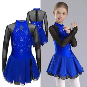 Платье для девочек, для фигурного катания на льду, для выступлений, для танцев, сетка, с длинным рукавом, балетная юбка-пачка, костюм для художественной гимнастики 11-12 Years светло-коричневого