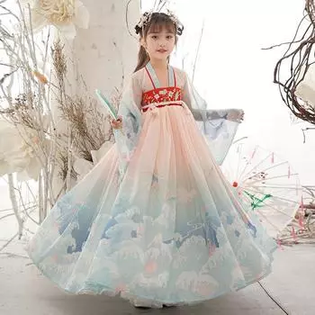 Платье для девочек Ханьфу, платье феи в китайском стиле династии Тан 120 чёрный