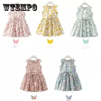 Платье для девочек из 2 шт./компл. + шапка, хлопковое удобное детское платье, летнее платье, платье без рукавов с цветочным принтом для девочек для детей 90