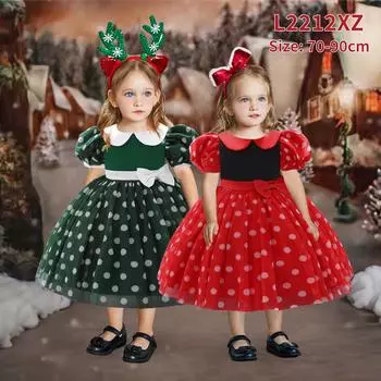 Платье для девочек, красное, на рождество, с рукавами-фонариками, бантом, из тюля, принцесса, свадебное, на день рождения, костюм для детей в горошек, на день рождения, выпускной 70 красный