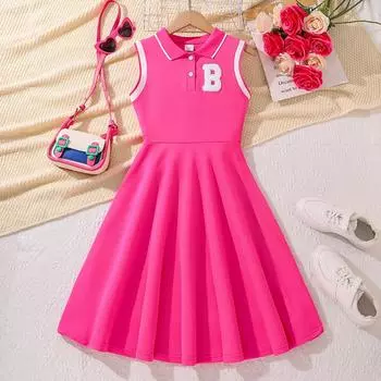 Платье для девочек, летнее детское модное платье без рукавов с надписью, милое спортивное платье 130cm=8Y розы красного