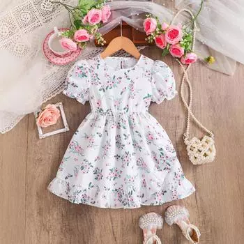 Платье для девочек Летнее детское платье с цветочным принтом Детское модное платье принцессы для девочек 90cm белый