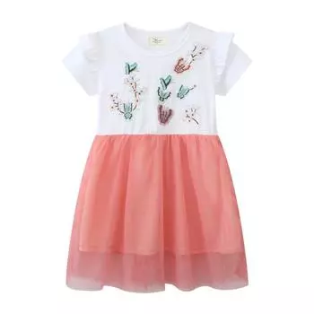 Платье для девочек, летнее новое стильное европейское и американское сетчатое платье принцессы с короткими рукавами для детей маленького и среднего размера 90cm