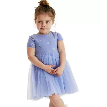 Платье для девочек, летнее новое стильное детское повседневное детское платье с круглым вырезом и короткими рукавами в европейском и американском стиле, сетчатое платье принцессы с принтом 90cm