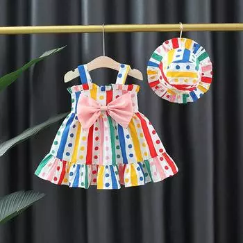 Платье для девочек Летнее платье с жилетом на бретельках Детское платье принцессы 73CM