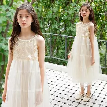 Платье для девочек, летнее платье на бретельках без рукавов, 2023 г., детское модное платье принцессы 120cm