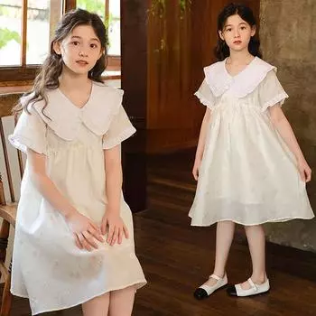 Платье для девочек Летнее платье с короткими рукавами 2023 Детское платье принцессы 120cm