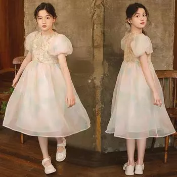 Платье для девочек, летнее платье из радужной пряжи, детское платье принцессы с рукавами-пузырьками для сына, 2023 г. 120cm