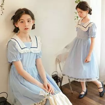 Платье для девочек, летнее платье из сетчатой пряжи с короткими рукавами, 2023, детское платье принцессы 120cm