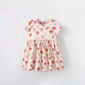 Платье для девочек, летнее платье, новая детская повседневная юбка, иностранный стиль, круглый вырез, короткий рукав, платье принцессы 90cm