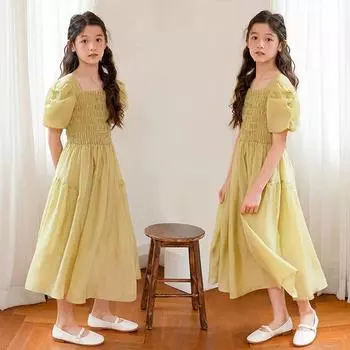 Платье для девочек, летнее шифоновое платье с объемными рукавами, 2023 г., детское модное платье принцессы 120cm