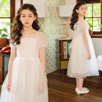Платье для девочек, лето 2023, детское сетчатое марлевое платье 120cm