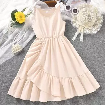 Платье для девочек, лето 2023, корейский детский жилет с бантом, детские платья, одежда для девочек 8Y
