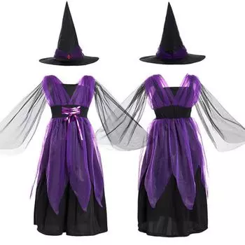Платье для девочек на Хэллоуин, принтованное платье, костюм для ролевой игры ведьмы, костюм для косплея, маскарадный костюм 120 фиолетовый