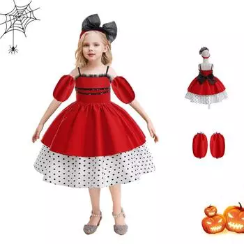 Платье для девочек на Хэллоуин, принтованное платье, костюм для ролевой игры ведьмы, костюм для косплея, маскарадный костюм 110 красный