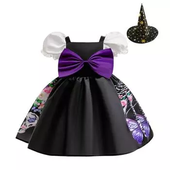 Платье для девочек на Хэллоуин, принтованное платье, костюм для ролевой игры ведьмы, костюм для косплея, маскарадный костюм 110 фиолетовый