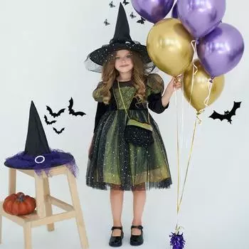 Платье для девочек на Хэллоуин, принтованное платье, костюм для ролевой игры ведьмы, костюм для косплея, маскарадный костюм 110 зелёный