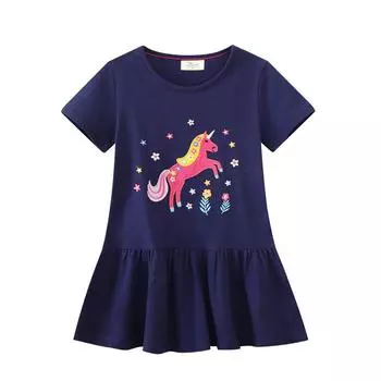 Платье для девочек, новая летняя трикотажная юбка с короткими рукавами для девочек 90CM